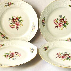 Rosenthal Continental Sanssouci Vintage Plates Floral Embossed Gold Trim 8" FOUR